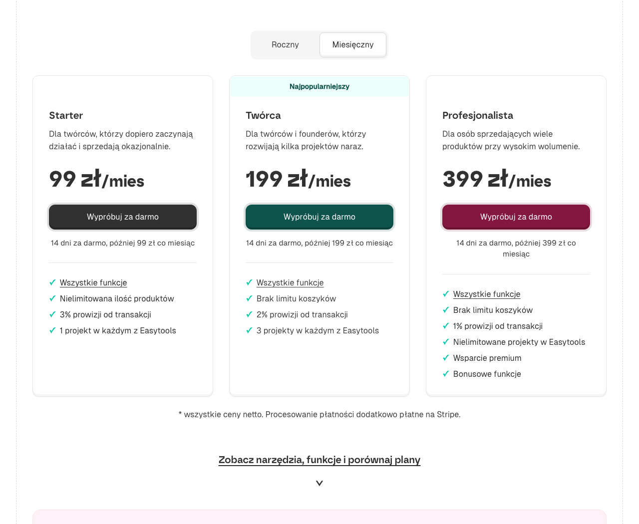 Cennik Easytools (Easycart, Easyplayer)